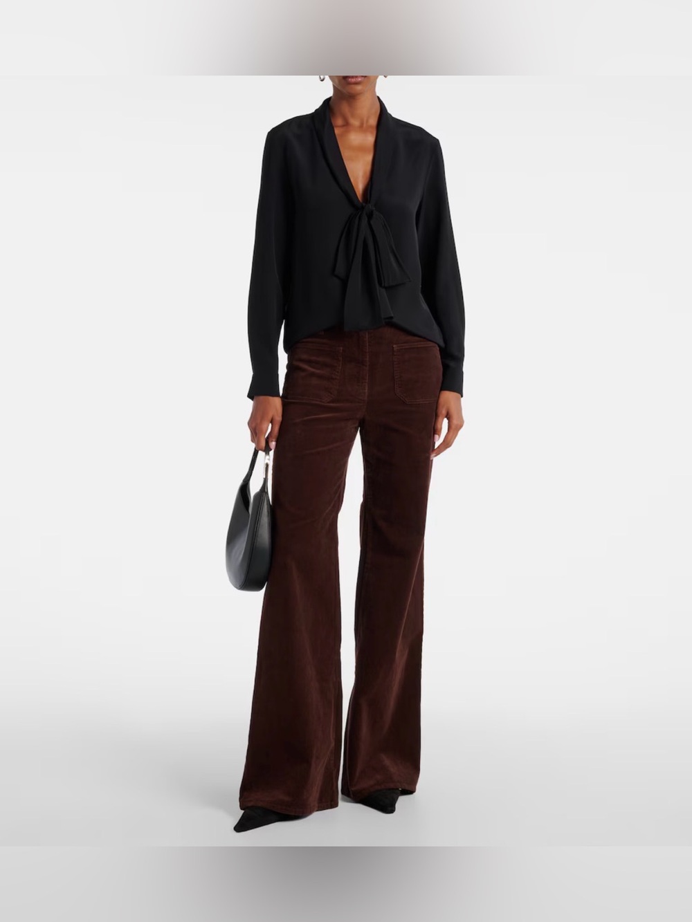 Nili Lotan Florence Corduroy Wide-Leg Pant / Chocolate Brown / Size 10